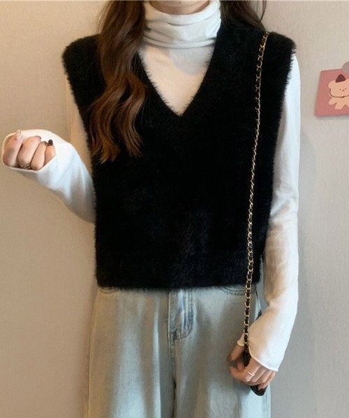 DRESS PLUS(ドレスプラス)の「ふんわりシャギーVネックショート丈ニットベスト(ベスト・レディース・ブラウン/アイボリー/ブラック・フリー)」の16枚目の写真