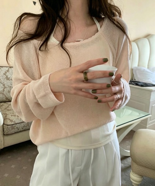 FLINEA(フリネア)の「オフショル長袖ニットトップス(ニット/セーター・レディース・オフホワイト/ピンク/ブルーグレー/ブラック・FREE)」の4枚目の写真