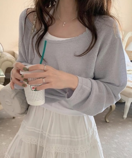 FLINEA(フリネア)の「オフショル長袖ニットトップス(ニット/セーター・レディース・オフホワイト/ピンク/ブルーグレー/ブラック・FREE)」の3枚目の写真