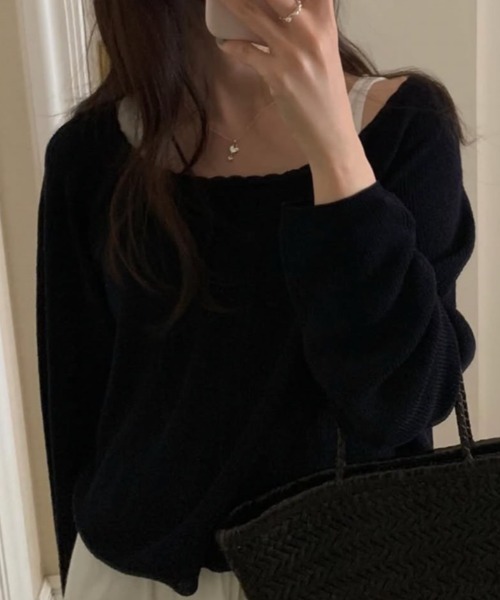 FLINEA(フリネア)の「オフショル長袖ニットトップス(ニット/セーター・レディース・オフホワイト/ピンク/ブルーグレー/ブラック・FREE)」の2枚目の写真