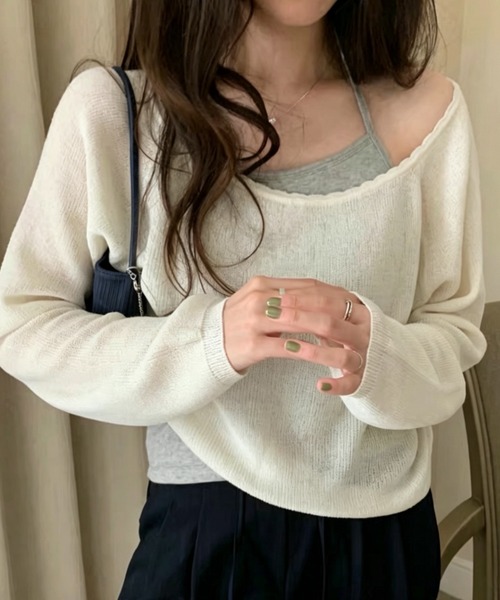FLINEA(フリネア)の「オフショル長袖ニットトップス(ニット/セーター・レディース・オフホワイト/ピンク/ブルーグレー/ブラック・FREE)」の5枚目の写真