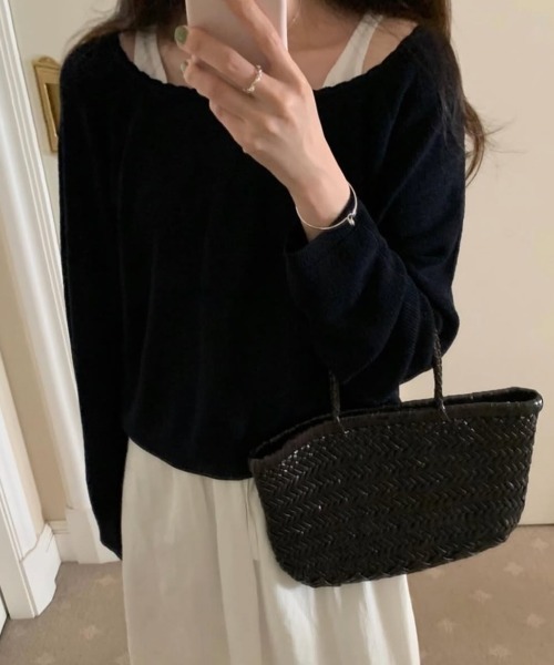FLINEA(フリネア)の「オフショル長袖ニットトップス(ニット/セーター・レディース・オフホワイト/ピンク/ブルーグレー/ブラック・FREE)」の7枚目の写真