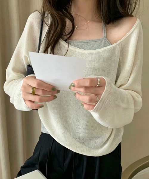 FLINEA(フリネア)の「オフショル長袖ニットトップス(ニット/セーター・レディース・オフホワイト/ピンク/ブルーグレー/ブラック・FREE)」の6枚目の写真