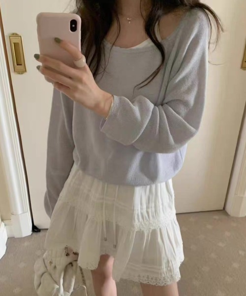 FLINEA(フリネア)の「オフショル長袖ニットトップス(ニット/セーター・レディース・オフホワイト/ピンク/ブルーグレー/ブラック・FREE)」の9枚目の写真