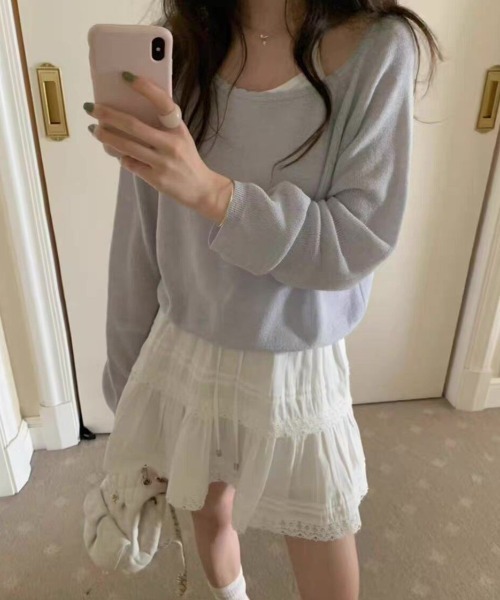FLINEA(フリネア)の「オフショル長袖ニットトップス(ニット/セーター・レディース・オフホワイト/ピンク/ブルーグレー/ブラック・FREE)」の10枚目の写真