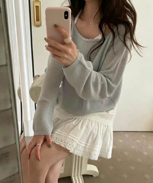 FLINEA(フリネア)の「オフショル長袖ニットトップス(ニット/セーター・レディース・オフホワイト/ピンク/ブルーグレー/ブラック・FREE)」の11枚目の写真