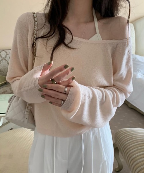 FLINEA(フリネア)の「オフショル長袖ニットトップス(ニット/セーター・レディース・オフホワイト/ピンク/ブルーグレー/ブラック・FREE)」の12枚目の写真