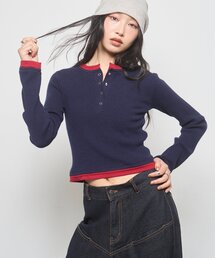【WEB限定】レイヤードヘンリーニット