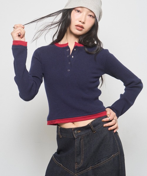 WHO'S WHO gallery(フーズフーギャラリー)の「【WEB限定】レイヤードヘンリーニット(ニット/セーター・レディース・ネイビー/グレー/ブラック・FREE)」の14枚目の写真