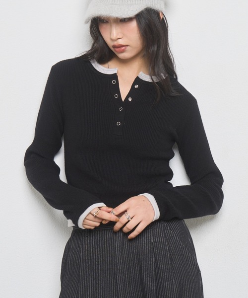 WHO'S WHO gallery(フーズフーギャラリー)の「【WEB限定】レイヤードヘンリーニット(ニット/セーター・レディース・ネイビー/グレー/ブラック・FREE)」の17枚目の写真