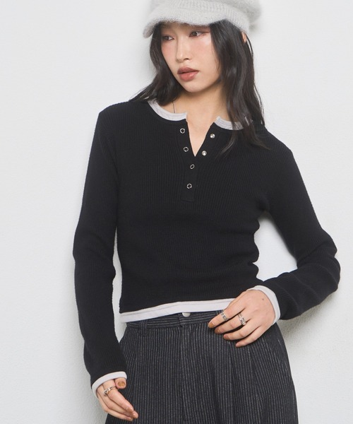 WHO'S WHO gallery(フーズフーギャラリー)の「【WEB限定】レイヤードヘンリーニット(ニット/セーター・レディース・ネイビー/グレー/ブラック・FREE)」の18枚目の写真