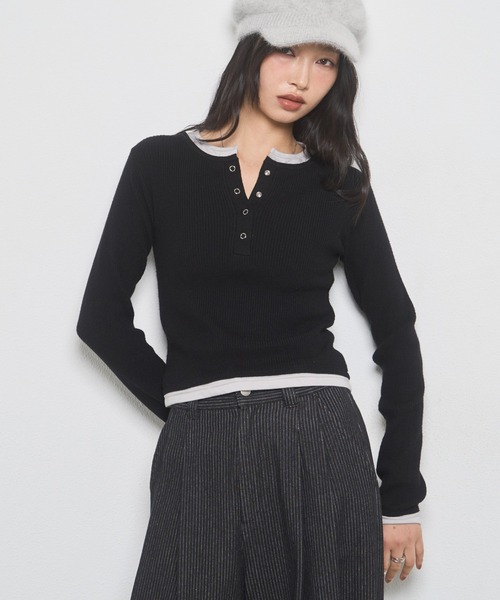 WHO'S WHO gallery(フーズフーギャラリー)の「【WEB限定】レイヤードヘンリーニット(ニット/セーター・レディース・ネイビー/グレー/ブラック・FREE)」の20枚目の写真