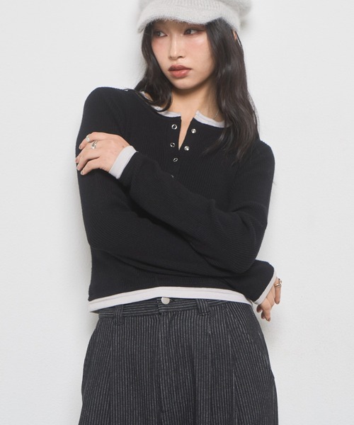 WHO'S WHO gallery(フーズフーギャラリー)の「【WEB限定】レイヤードヘンリーニット(ニット/セーター・レディース・ネイビー/グレー/ブラック・FREE)」の22枚目の写真