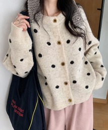 ドット柄 ニットカーディガン レディース