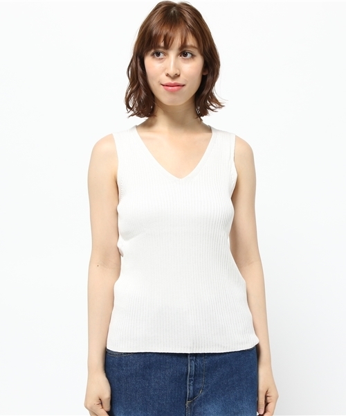 RODEO CROWNS WIDE BOWL（ロデオクラウンズワイドボウル）の「Vネック リブニット タンクトップ（タンクトップ・レディース・オフホワイト/トップグレー/ピンク・SMALL/MEDIUM）」の4枚目の写真