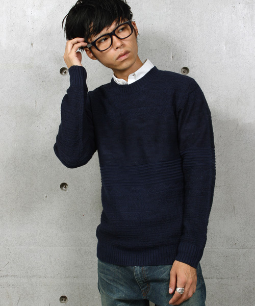 ESSENTIAL GARMENT MEN'S BIGI（エッセンシャルガーメントメンズビギ）の「【渡部篤郎さん着用 メンズクラブ12月号 掲載商品】クルーネックニット/パネルリンクス柄（ニット/セーター・メンズ・カーキ/ホワイト/ネイビー・L/S/M）」の3枚目の写真
