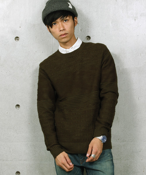 ESSENTIAL GARMENT MEN'S BIGI（エッセンシャルガーメントメンズビギ）の「【渡部篤郎さん着用 メンズクラブ12月号 掲載商品】クルーネックニット/パネルリンクス柄（ニット/セーター・メンズ・カーキ/ホワイト/ネイビー・L/S/M）」の2枚目の写真