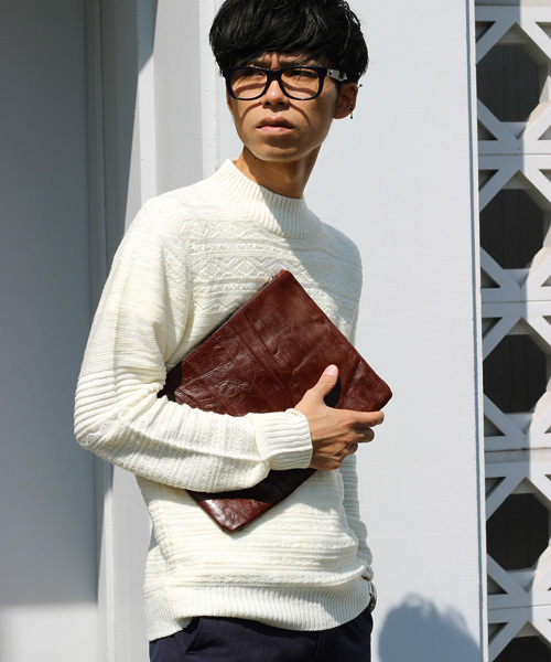 ESSENTIAL GARMENT MEN'S BIGI（エッセンシャルガーメントメンズビギ）の「【渡部篤郎さん着用 メンズクラブ12月号 掲載商品】クルーネックニット/パネルリンクス柄（ニット/セーター・メンズ・カーキ/ホワイト/ネイビー・L/S/M）」の4枚目の写真