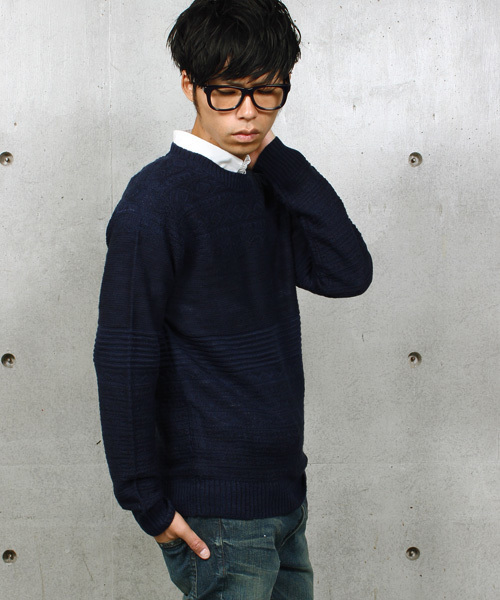 ESSENTIAL GARMENT MEN'S BIGI（エッセンシャルガーメントメンズビギ）の「【渡部篤郎さん着用 メンズクラブ12月号 掲載商品】クルーネックニット/パネルリンクス柄（ニット/セーター・メンズ・カーキ/ホワイト/ネイビー・L/S/M）」の17枚目の写真