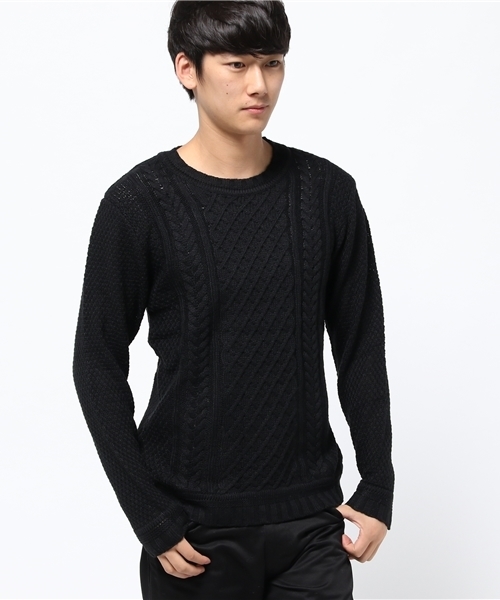 Revo.（レボ）の「Revo. ケーブル編み クルーネック ニット（ニット/セーター・メンズ・ネイビー/アイボリー/カーキ/ブラック/ワインレッド/グレー・1/2）」の12枚目の写真