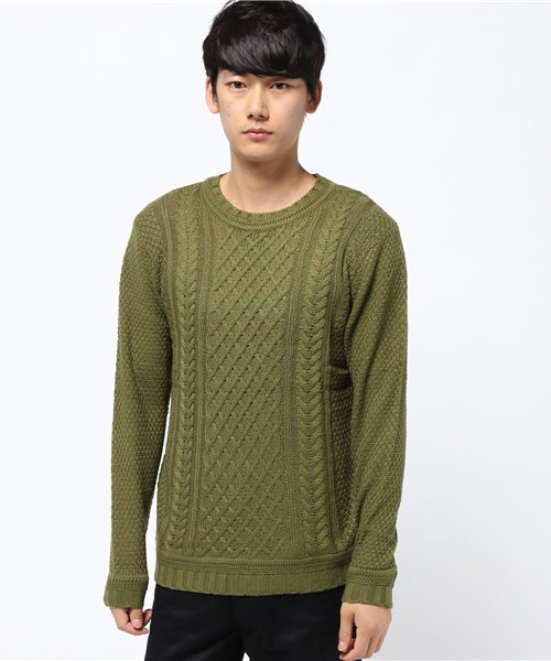 Revo.（レボ）の「Revo. ケーブル編み クルーネック ニット（ニット/セーター・メンズ・ネイビー/アイボリー/カーキ/ブラック/ワインレッド/グレー・1/2）」の14枚目の写真