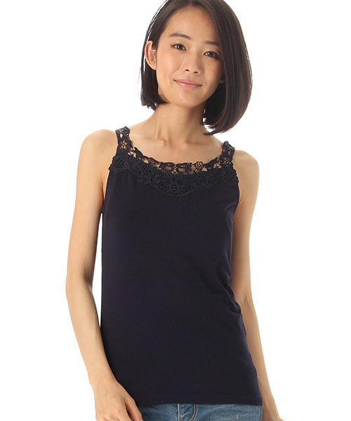 Honeys（ハニーズ）の「レース使いタンクトップ（タンクトップ・レディース・オフホワイト/ブラック/ネイビー/ピンク/グリーン/モカ・M/L）」の5枚目の写真