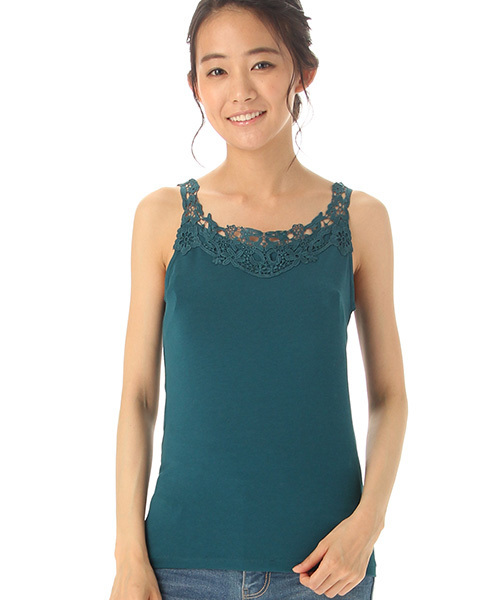 Honeys（ハニーズ）の「レース使いタンクトップ（タンクトップ・レディース・オフホワイト/ブラック/ネイビー/ピンク/グリーン/モカ・M/L）」の4枚目の写真