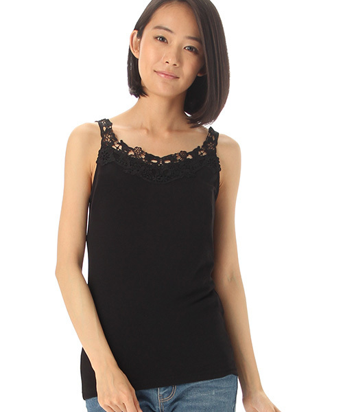 Honeys（ハニーズ）の「レース使いタンクトップ（タンクトップ・レディース・オフホワイト/ブラック/ネイビー/ピンク/グリーン/モカ・M/L）」の3枚目の写真