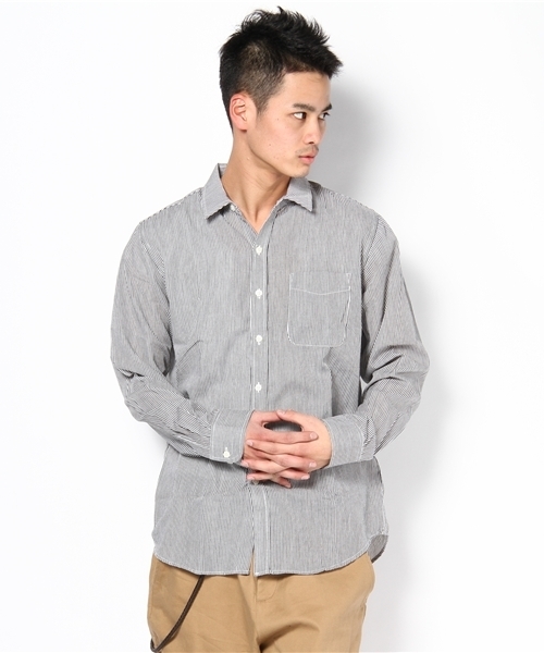 WEGO（ウィゴー）の「ストライプLSシャツ（シャツ/ブラウス・メンズ・ダークグレー/グリーン/ネイビー・MEDIUM/LARGE）」の2枚目の写真