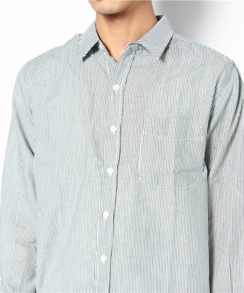WEGO（ウィゴー）の「ストライプLSシャツ（シャツ/ブラウス・メンズ・ダークグレー/グリーン/ネイビー・MEDIUM/LARGE）」の6枚目の写真