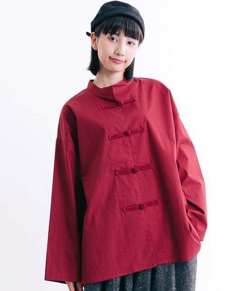 MERLOT（メルロー）の「チャイナボタン長袖シャツ1056（シャツ/ブラウス・レディース・オフホワイト/ブラック/キャメル/ワイン・FREE）」の4枚目の写真