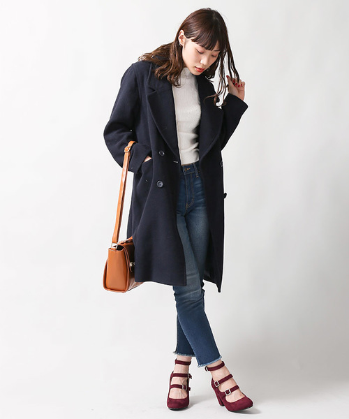 WEGO（ウィゴー）の「WEGO/BIGカラーダブルチェスターコート（チェスターコート・レディース・ネイビー/ライトグレー/キャメル/ライトピンク/サックスブルー/ブラウン・LARGE/MEDIUM）」の12枚目の写真