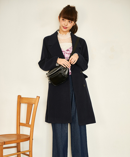 WEGO（ウィゴー）の「WEGO/BIGカラーダブルチェスターコート（チェスターコート・レディース・ネイビー/ライトグレー/キャメル/ライトピンク/サックスブルー/ブラウン・LARGE/MEDIUM）」の10枚目の写真