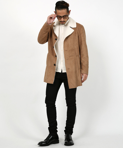 本場アメリカ製★古着 wilson★リアルムートンランチコート 1980's ITALY製 [SALFRA] ムートンコート ミルクティー 実寸(L