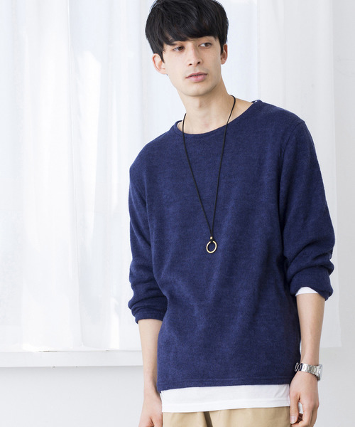 WEGO（ウィゴー）の「WEGO/アクセ付き無地ニットソー（Tシャツ/カットソー・メンズ・ブラック/ネイビー/ブラウン/グレー・SMALL/MEDIUM/LARGE）」の4枚目の写真