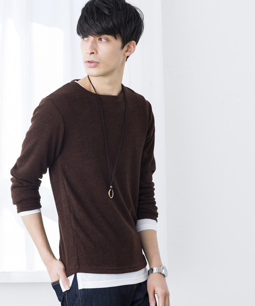 WEGO（ウィゴー）の「WEGO/アクセ付き無地ニットソー（Tシャツ/カットソー・メンズ・ブラック/ネイビー/ブラウン/グレー・SMALL/MEDIUM/LARGE）」の3枚目の写真