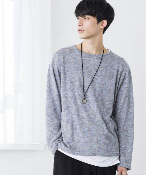 WEGO（ウィゴー）の「WEGO/アクセ付き無地ニットソー（Tシャツ/カットソー・メンズ・ブラック/ネイビー/ブラウン/グレー・SMALL/MEDIUM/LARGE）」の2枚目の写真