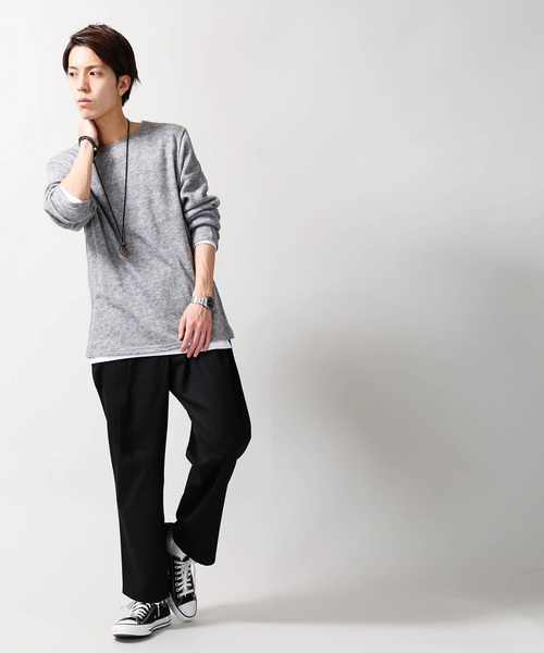 WEGO（ウィゴー）の「WEGO/アクセ付き無地ニットソー（Tシャツ/カットソー・メンズ・ブラック/ネイビー/ブラウン/グレー・SMALL/MEDIUM/LARGE）」の21枚目の写真