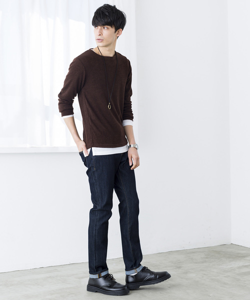 WEGO（ウィゴー）の「WEGO/アクセ付き無地ニットソー（Tシャツ/カットソー・メンズ・ブラック/ネイビー/ブラウン/グレー・SMALL/MEDIUM/LARGE）」の5枚目の写真