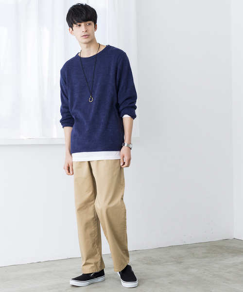 WEGO（ウィゴー）の「WEGO/アクセ付き無地ニットソー（Tシャツ/カットソー・メンズ・ブラック/ネイビー/ブラウン/グレー・SMALL/MEDIUM/LARGE）」の6枚目の写真