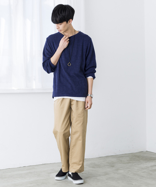 WEGO（ウィゴー）の「WEGO/アクセ付き無地ニットソー（Tシャツ/カットソー・メンズ・ブラック/ネイビー/ブラウン/グレー・SMALL/MEDIUM/LARGE）」の8枚目の写真