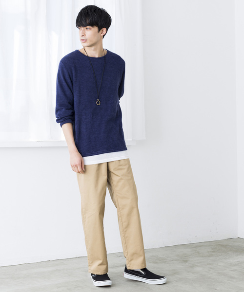 WEGO（ウィゴー）の「WEGO/アクセ付き無地ニットソー（Tシャツ/カットソー・メンズ・ブラック/ネイビー/ブラウン/グレー・SMALL/MEDIUM/LARGE）」の9枚目の写真