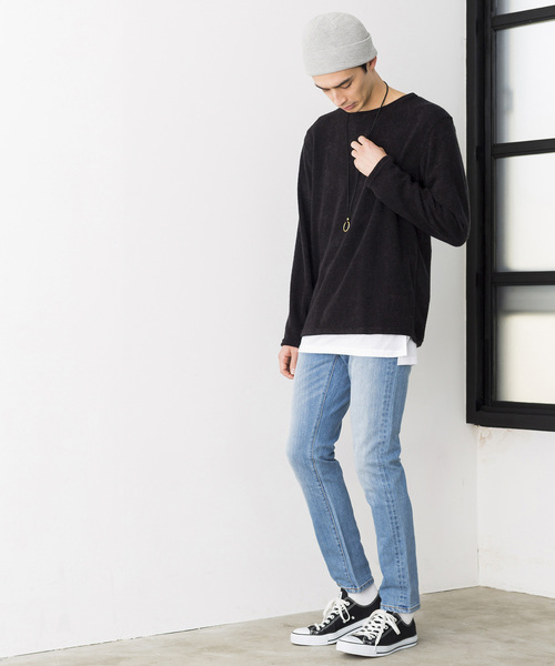 WEGO（ウィゴー）の「WEGO/アクセ付き無地ニットソー（Tシャツ/カットソー・メンズ・ブラック/ネイビー/ブラウン/グレー・SMALL/MEDIUM/LARGE）」の12枚目の写真