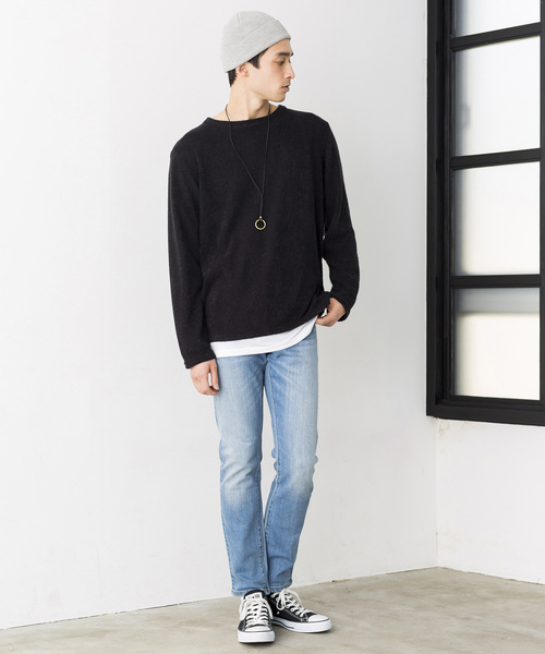 WEGO（ウィゴー）の「WEGO/アクセ付き無地ニットソー（Tシャツ/カットソー・メンズ・ブラック/ネイビー/ブラウン/グレー・SMALL/MEDIUM/LARGE）」の13枚目の写真