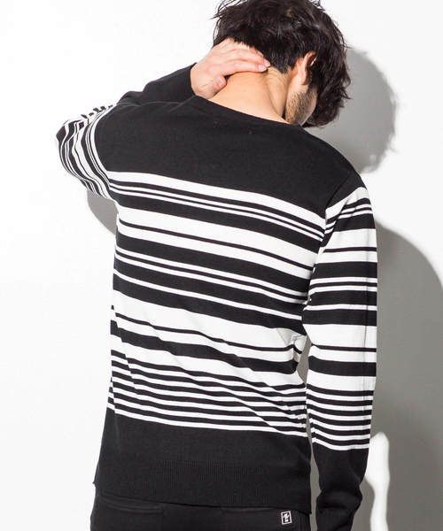 AZ by junhashimoto（エーゼイ バイ ジュンハシモト）の「AZ by junhashimoto(エーゼイ バイ ジュンハシモト)ランダムボーダーニット（ニット/セーター・メンズ・ブルー/オフホワイト/ブラック・LARGE/MEDIUM/X-LARGE/SMALL）」の5枚目の写真