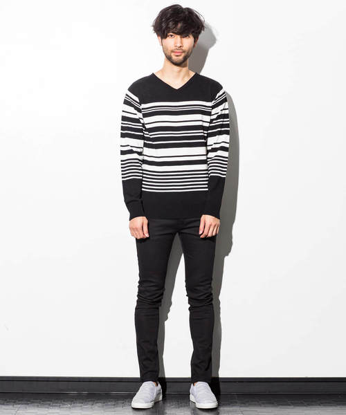 AZ by junhashimoto（エーゼイ バイ ジュンハシモト）の「AZ by junhashimoto(エーゼイ バイ ジュンハシモト)ランダムボーダーニット（ニット/セーター・メンズ・ブルー/オフホワイト/ブラック・LARGE/MEDIUM/X-LARGE/SMALL）」の6枚目の写真