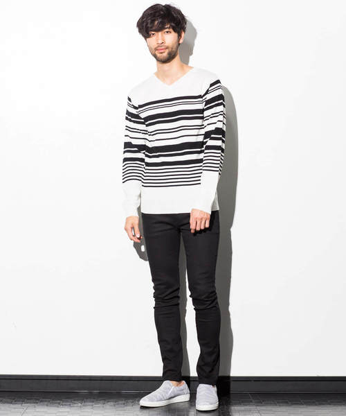 AZ by junhashimoto（エーゼイ バイ ジュンハシモト）の「AZ by junhashimoto(エーゼイ バイ ジュンハシモト)ランダムボーダーニット（ニット/セーター・メンズ・ブルー/オフホワイト/ブラック・LARGE/MEDIUM/X-LARGE/SMALL）」の7枚目の写真