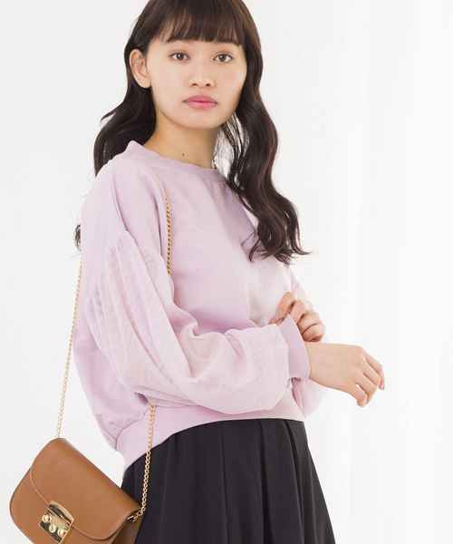 WEGO（ウィゴー）の「WEGO/チュールスリーブスウェット（スウェット・レディース・オフホワイト/ライトピンク/杢グレー/ブルー・FREE）」の4枚目の写真