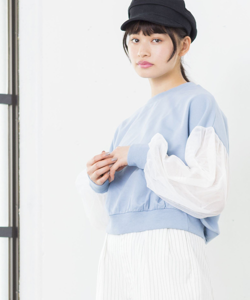 WEGO（ウィゴー）の「WEGO/チュールスリーブスウェット（スウェット・レディース・オフホワイト/ライトピンク/杢グレー/ブルー・FREE）」の3枚目の写真