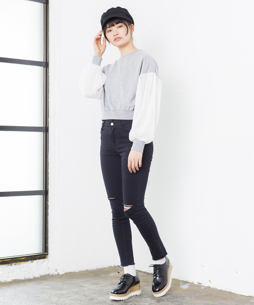 WEGO（ウィゴー）の「WEGO/チュールスリーブスウェット（スウェット・レディース・オフホワイト/ライトピンク/杢グレー/ブルー・FREE）」の14枚目の写真